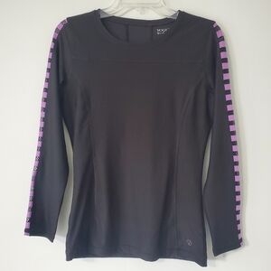 VOGO Athletica Top Black Purple Net Mesh Cutout Long Sleeves Womens Small